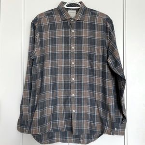 Like New Billy Reid Standard Cut Medium Plaid Light Flannel Button-Up Shirt